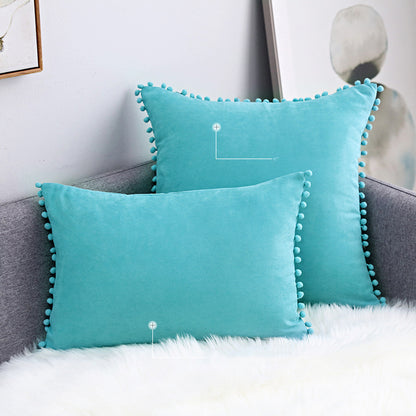 15 x 8" Pompoms Pillowcase Velvet Ball Tassel Trimmed Pillowshams Pompom Fringe Cute Pillowcase