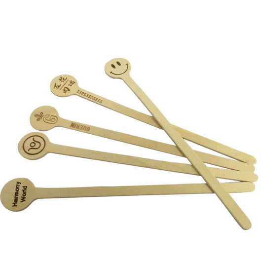 6" L Disposable Wood Round End Coffee Stick