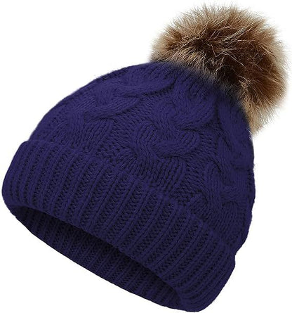 Children Cable Knit Beanie W/ Pom-pom