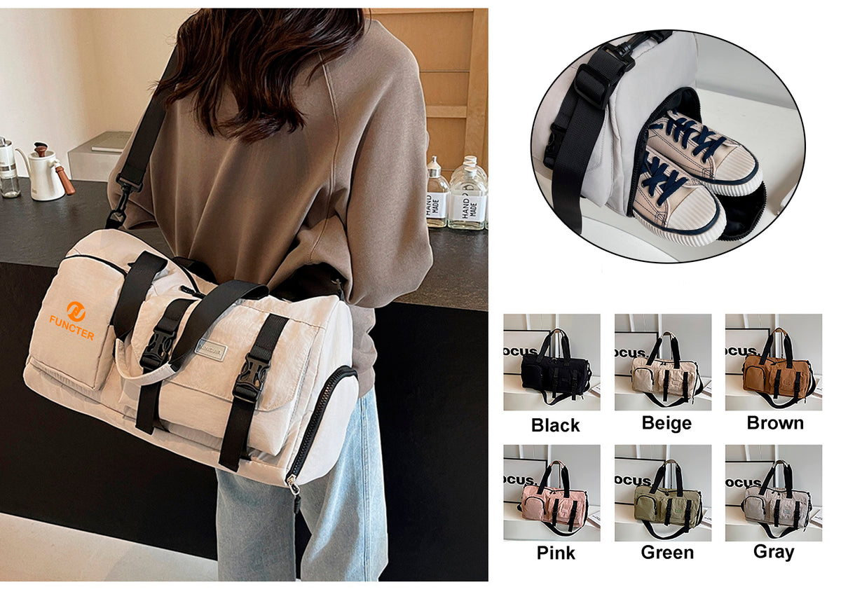 Travel Duffel Bag Sport Gym Bag Polyester Tote Bag Swimming Bag with Shoe Pouch&Wet Pocket