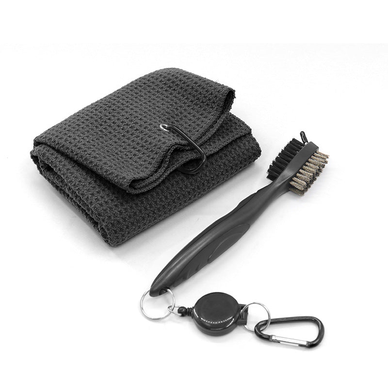 Microfiber Waffle Pattern Tri-fold Golf Towel Set Golf Club Cleaning Brush Kit