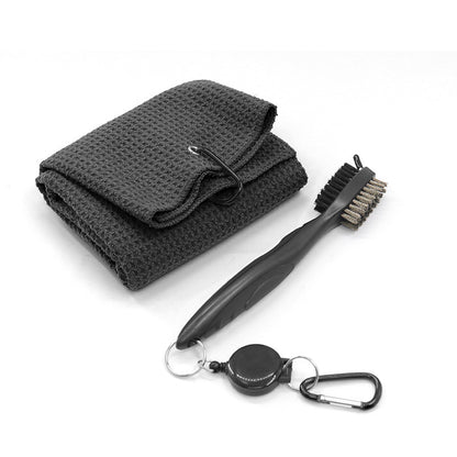 Microfiber Waffle Pattern Tri-fold Golf Towel Set Golf Club Cleaning Brush Kit