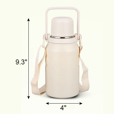 34oz Portable Double Wall Vacuum Stainless Steel Water Bottle w/ Handle & Strap