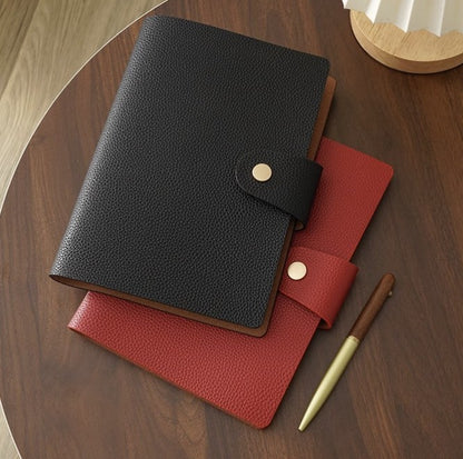 A5 Soft Lychee Texture Leather Binder Loose-leaf Notebook W/ Pen Holder