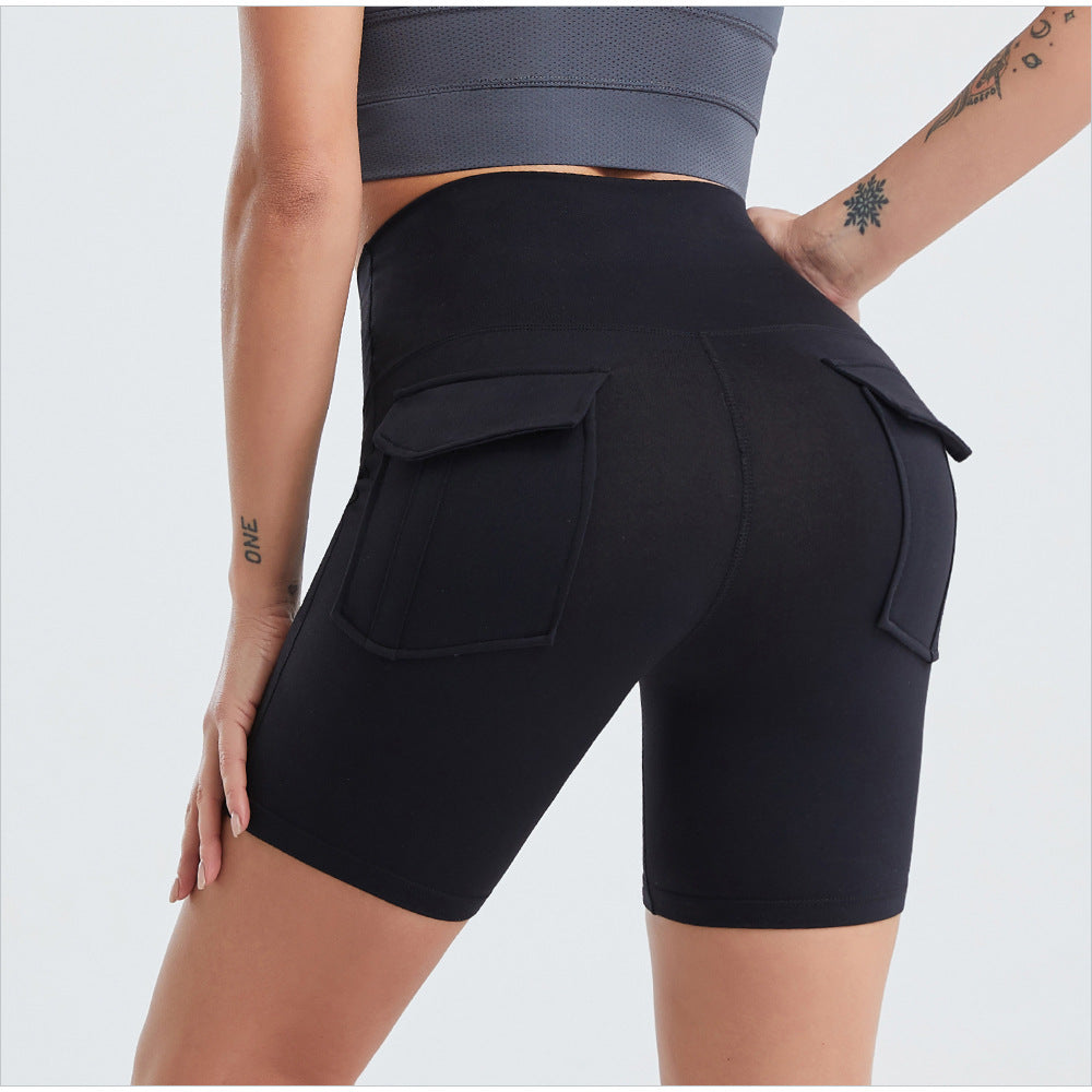 Women's Fitness High Waist Yoga Shorts Sports Tights Short Pants W/Two Pockets