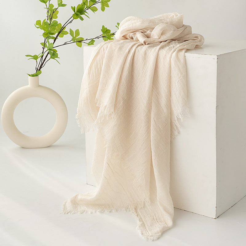 75'' Linen Feeling Scarf Pashmina Shawls Wraps Short Fringed Scarf Long Headscarf - Woven Label