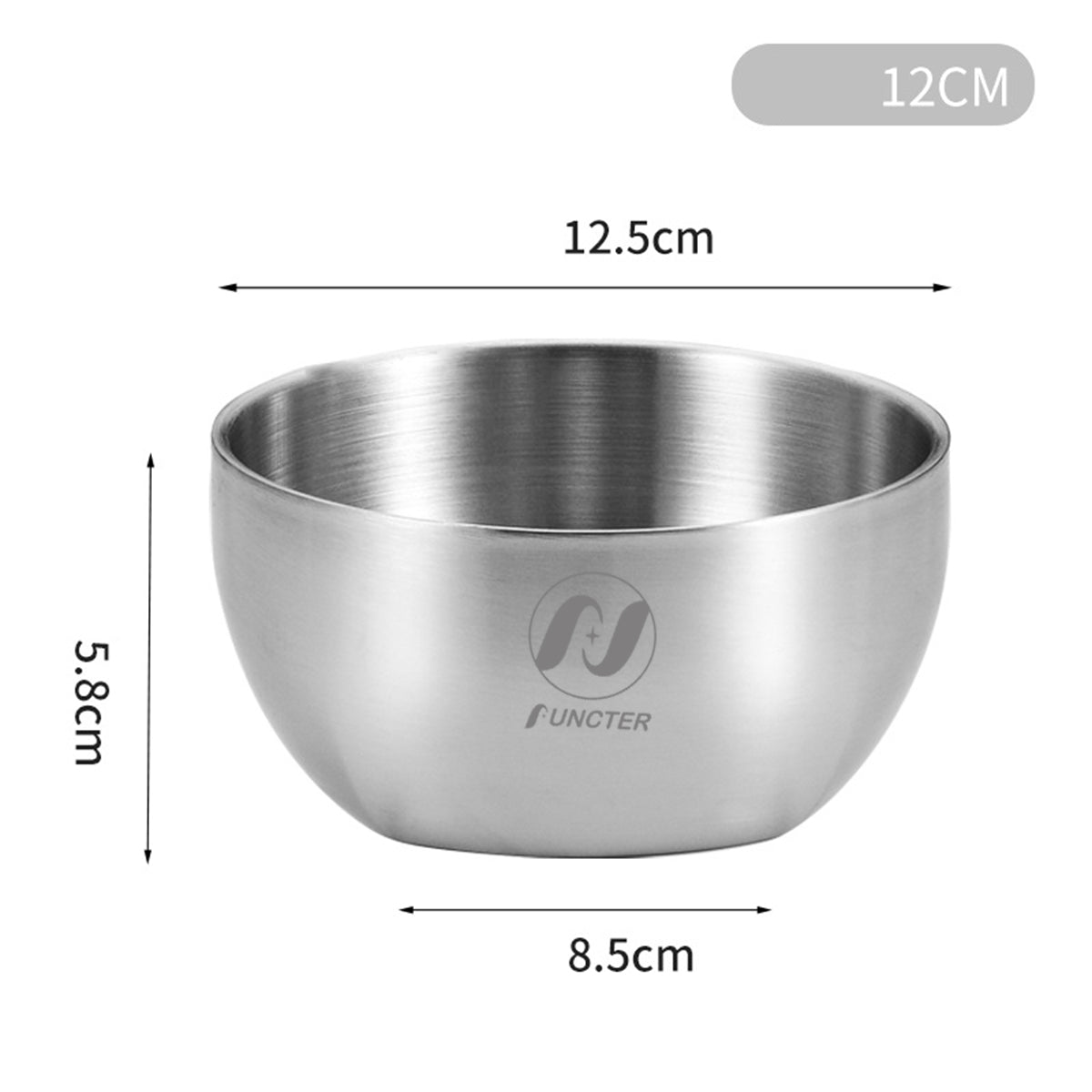 Silver 304 Stainless Steel Rice Round Bowl Heat-Resistant Soup Bowl Kimchi Double-Layer Bowl 125 mm