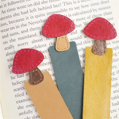 PU Leather Mushroom Bookmark Classic Stitched Bookmark Page Markers Reading Gifts