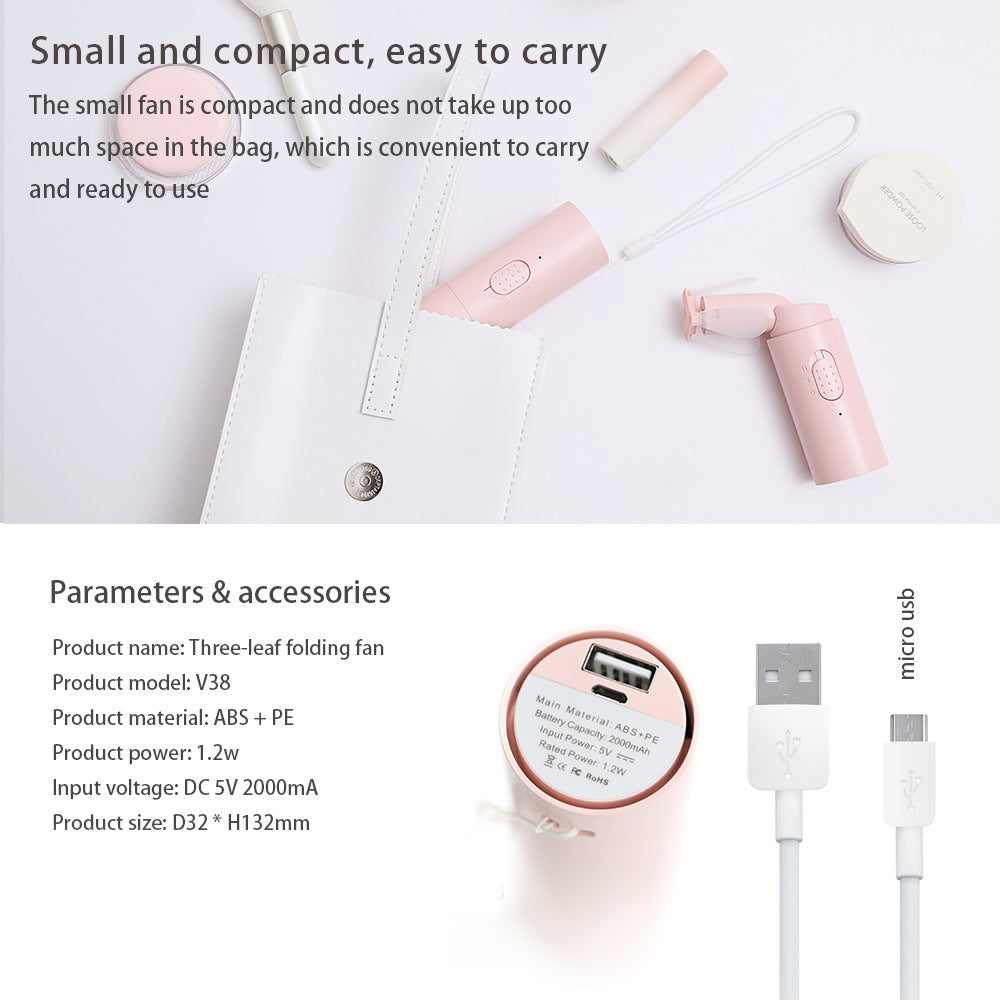 2000mAh Power Bank Folding Handheld Mini Fan Portable Rechargeable Small Foldable