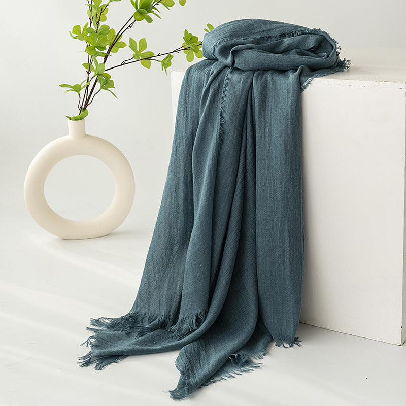 75'' Linen Feeling Scarf Pashmina Shawls Wraps Short Fringed Scarf Long Headscarf - Embroider