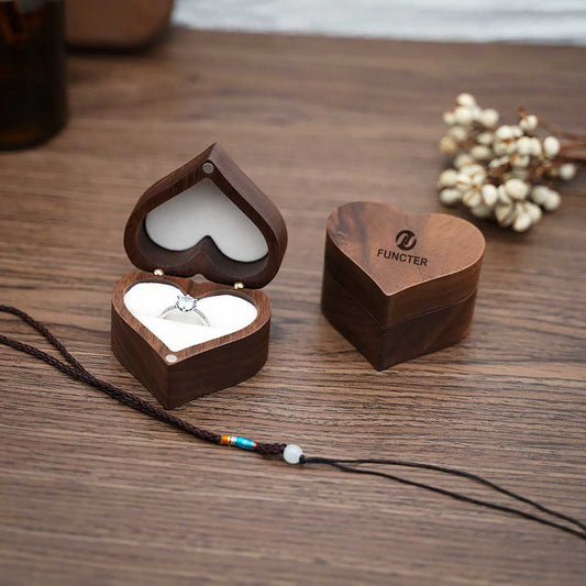 Heart Wooden Jewelry Ring Box