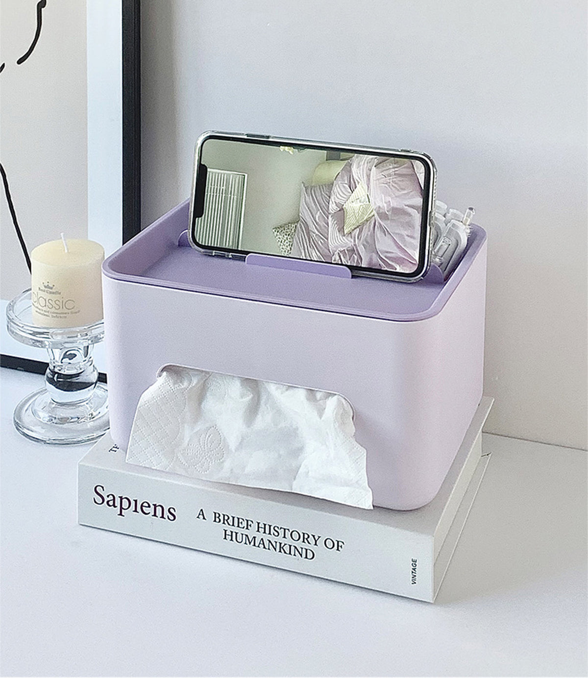 Tissue Box Organizer Cover Holder with Storage Napkin Tissue Box Holder with Remote Control
