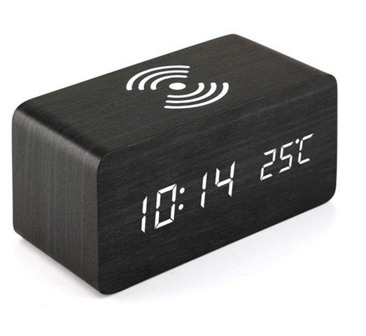 Wooden Clock w/Wireless Charger
