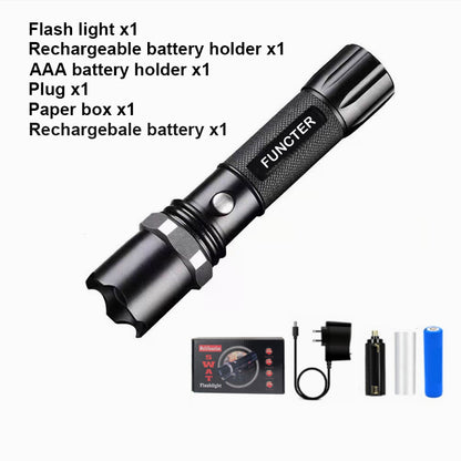 Bright Zoomable LED Flashlight With Rechargeable Battery For Outdoor Emergency