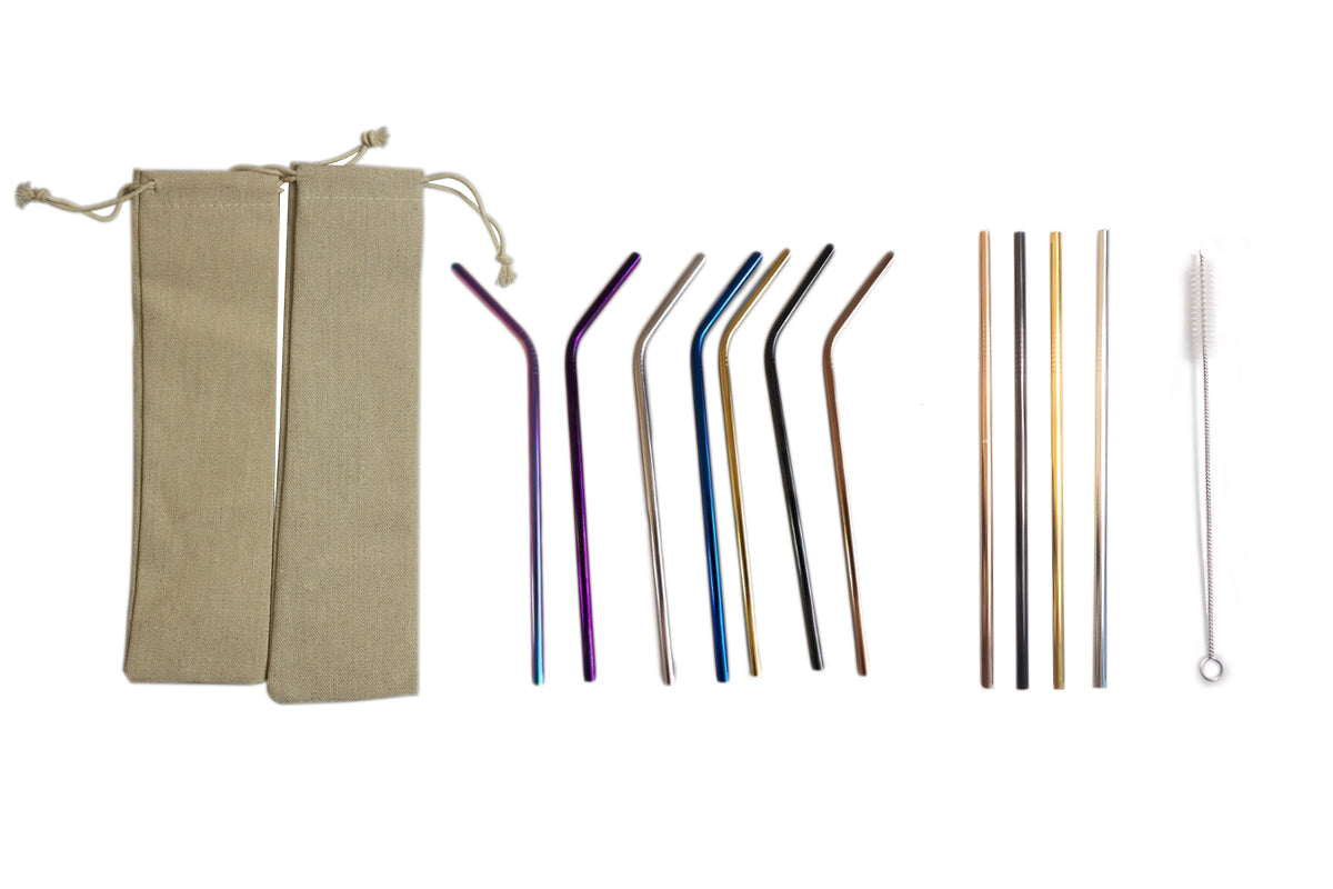 3PS Stainless Steel Straws Set w/Linen Bag
