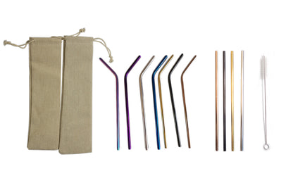 3PS Stainless Steel Straws Set w/Linen Bag
