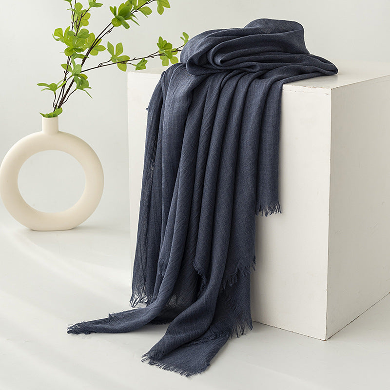 75'' Linen Feeling Scarf Pashmina Shawls Wraps Short Fringed Scarf Long Headscarf - Woven Label