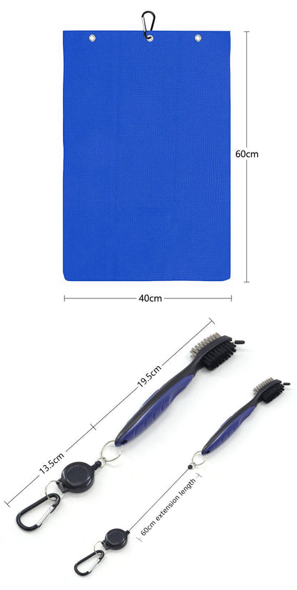 Microfiber Waffle Pattern Tri-fold Golf Towel Set Golf Club Cleaning Brush Kit