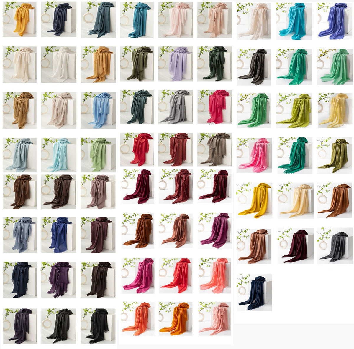 75'' Linen Feeling Scarf Pashmina Shawls Wraps Short Fringed Scarf Long Headscarf - Embroider