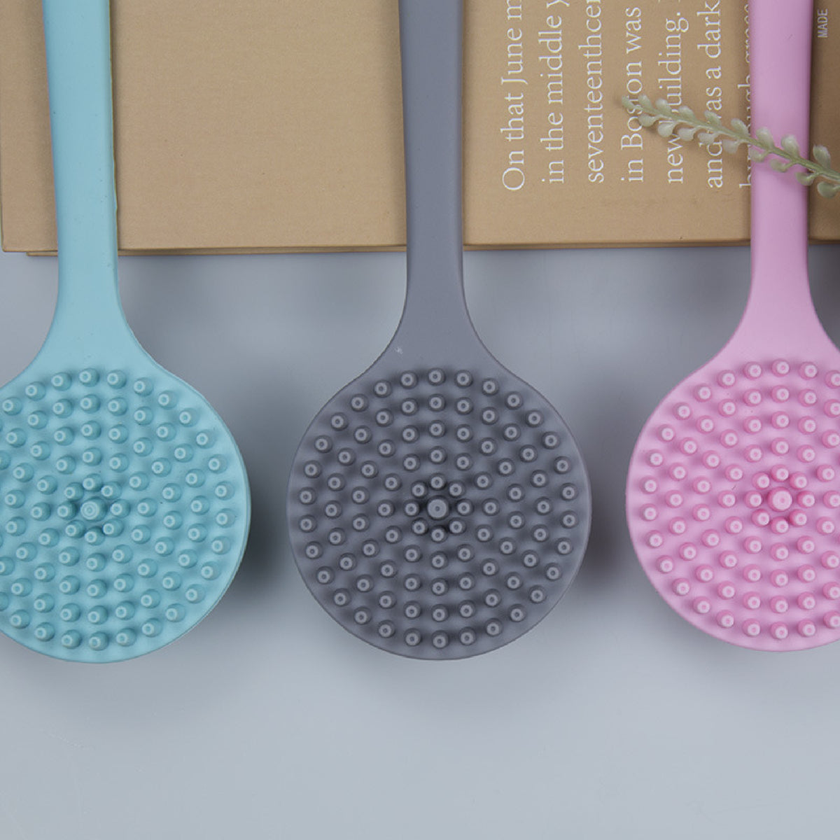 Long Handle Silicone Circular Back Scrubber for Shower Dual Sides Body Scrubber Exfoliator