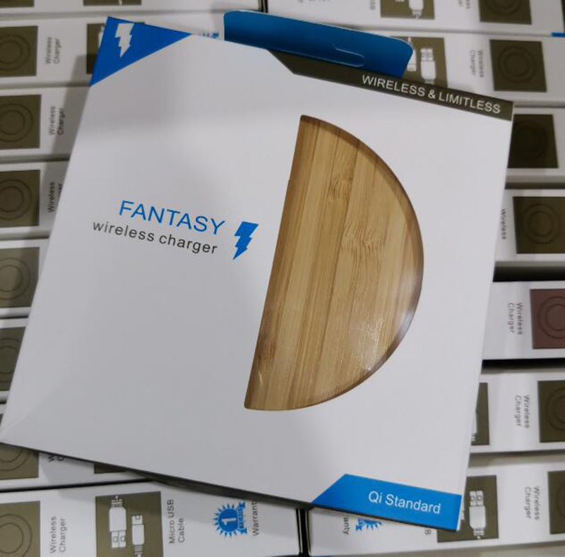 3.6'' Dia 15W Bamboo Round Wireless Charger Fast Charging Pad (NO AC Adapter)
