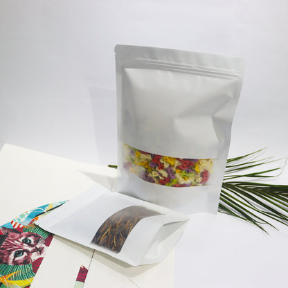 6.3 x 10.3" White Kraft Paper Bags W/Window Stand Up Ziplock Resealable Pouch Coffee Bag