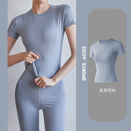 Women's Short Sleeve Yoga Athletic Shirt Cropped Sweatshirt
