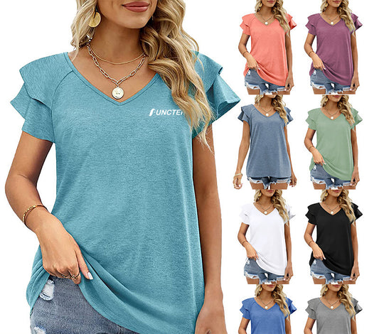 Women's Basic Casual Tee V-neck Short Sleeve Plain Shirt
