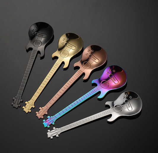 Stainless Steel Spoons Guitar Coffee Teaspoon Cute Demitasse Tea Spoon ( Rose Gold )