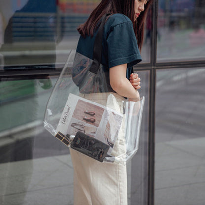 13.8x9.9" PVC Transparent Waterproof Tote Bag Clear Shoulder Bag For Shopping Outdoors