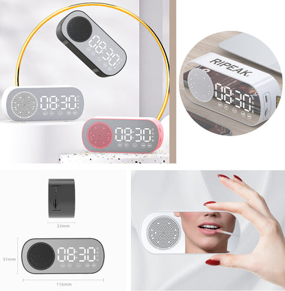 2000 mAh Digital LED Mirror Radio Alarm Clock Wireless Speaker