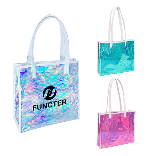 Fish Scale Pattern Holographic Iridescent Clear Jelly Tote Bag