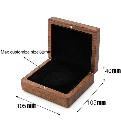 Large Black Walnut Wood Single Coin Storage Box Commemorative Antique Coin Collection Case