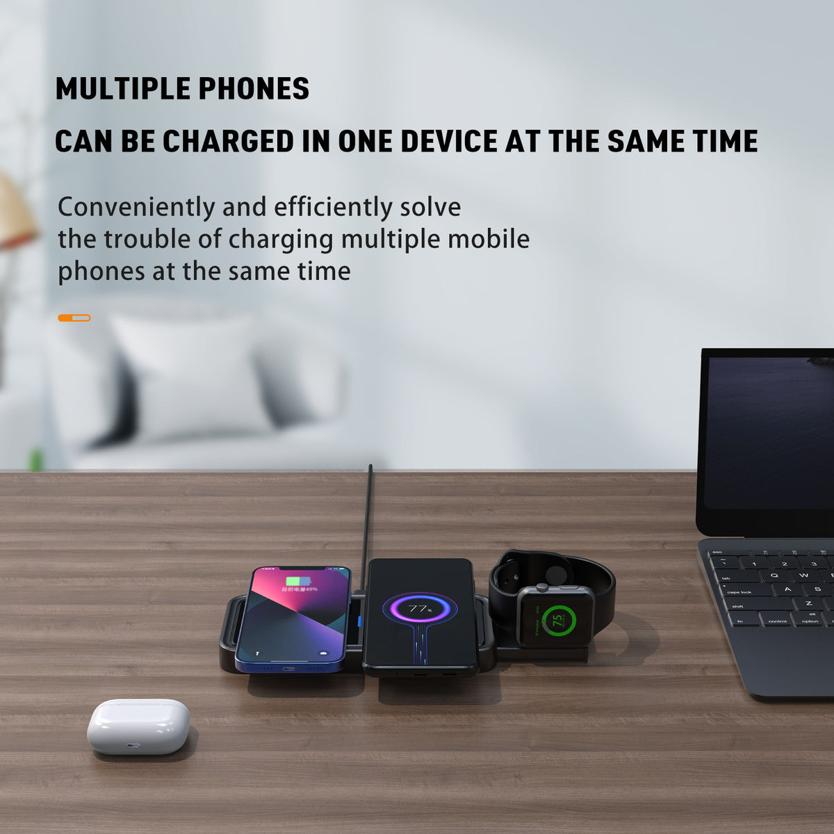 Magnetic 3" 1 Wireless Charging Pad Travel Charger For Multiple Devices