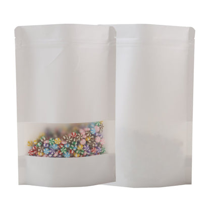 9.9 x 13.8" White Kraft Paper Bags W/Window Stand Up Ziplock Resealable Pouch Coffee Bag