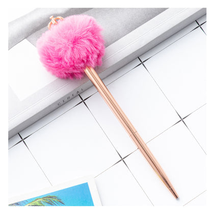 Pompom Cute Fluffy Ballpoint Pen with Crown Tops