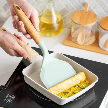 Silicone Spatula Silicone Tools for Cooking Baking Mixing Non-Stick Cookware Wooden Handle