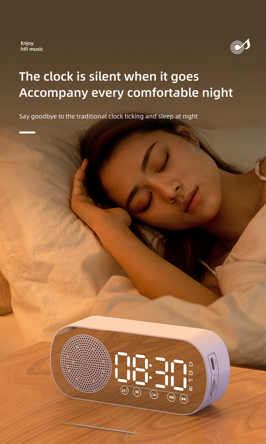 2000 mAh Digital LED Mirror Radio Alarm Clock Wireless Speaker