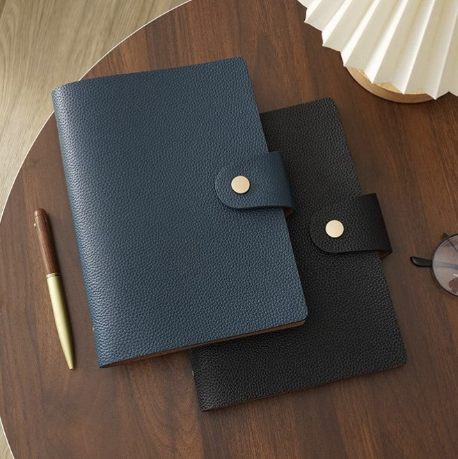 A5 Soft Lychee Texture Leather Binder Loose-leaf Notebook W/ Pen Holder