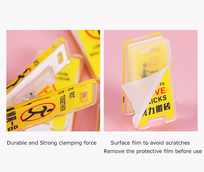 Warning Sign Shaped Acrylic Album Clip Bag Binder Sealing Clip Food Bag Clamp-Two Sides Printing