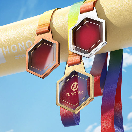 Hexagonal Man Made Crystal Aluminum Alloy Award Medal UV Coated On Background Side