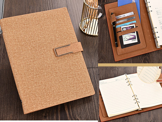 PU Leather Binder/A5 Loose-leaf Notebook w/A Pen Holder & Card Holder