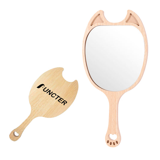 Devil Shape Wood Handheld Mirror Makeup Mirror - Size L
