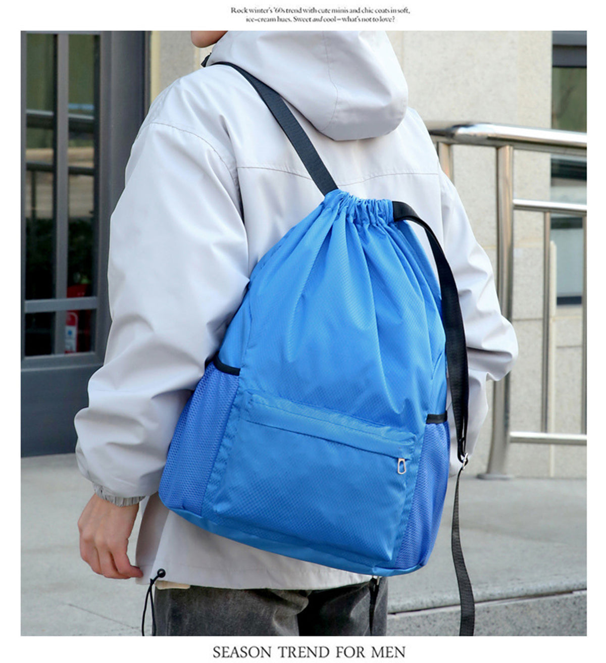 18 x 12.67" Drawstring Backpack, Waterproof Sports Gym Bag with Side Pocket
