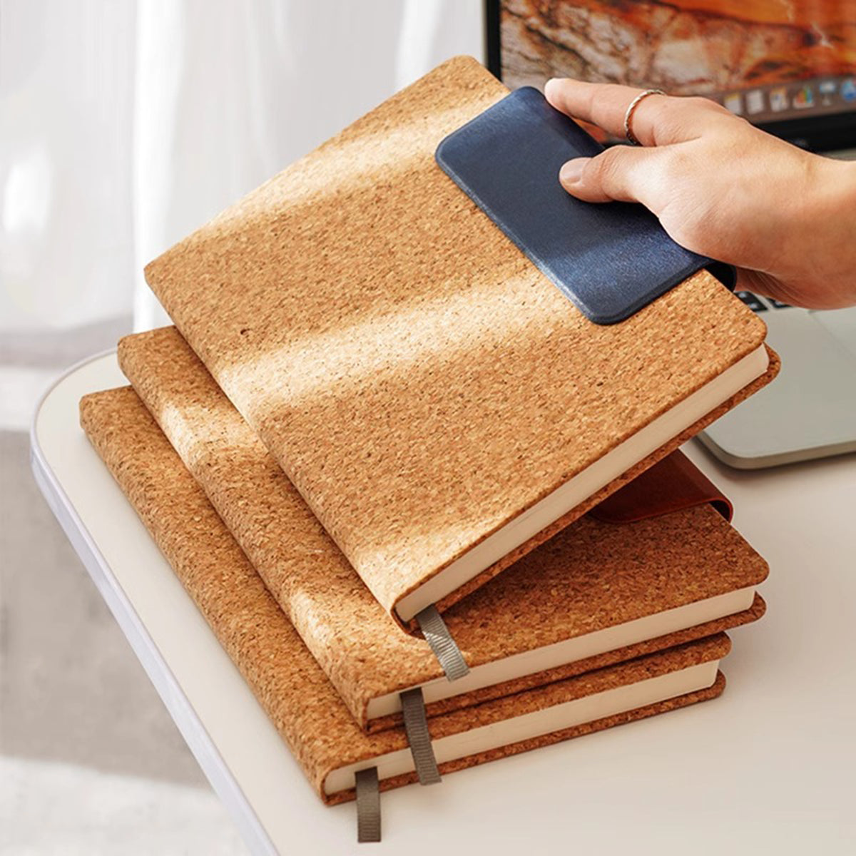 A5 PU Magnetic Closure Buckle Cork Cover Journal Notebook