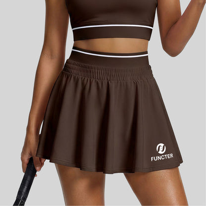 Women's Double-Waistband Anti-Exposure Pleated Fitness Skirt W/ Pocket