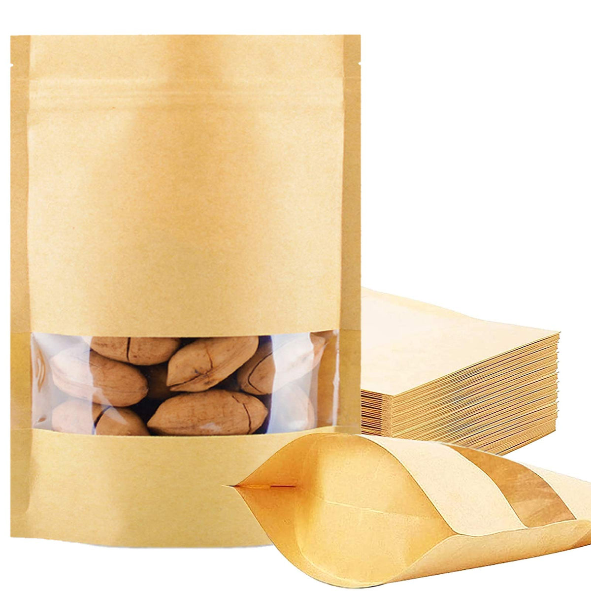 8.7 x 12.2" Kraft Bags with Window Stand Up Ziplock Seal Paper Bag Resealable Food Storage Pouch