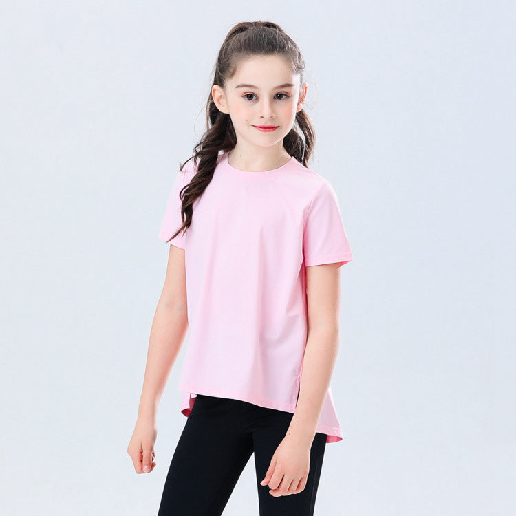 Youth Girls Athletic Ice Touch Breathable Short Sleeve Quick Dry Running Sports T-shirt