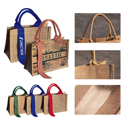 Jute Tote Bag W/ Ribbon 8" X 13" X 5"