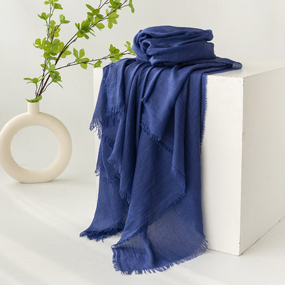 75'' Linen Feeling Scarf Pashmina Shawls Wraps Short Fringed Scarf Long Headscarf - Embroider